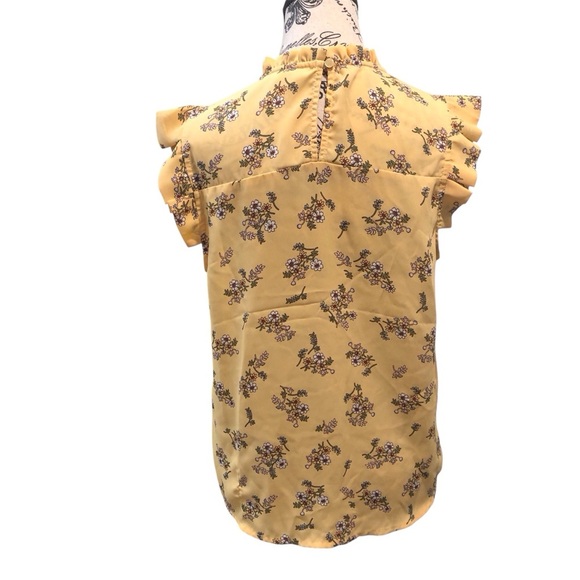 Monteau LA Large Yellow Floral Blouse Ruffled  sleeveless Button Back - Picture 2 of 7
